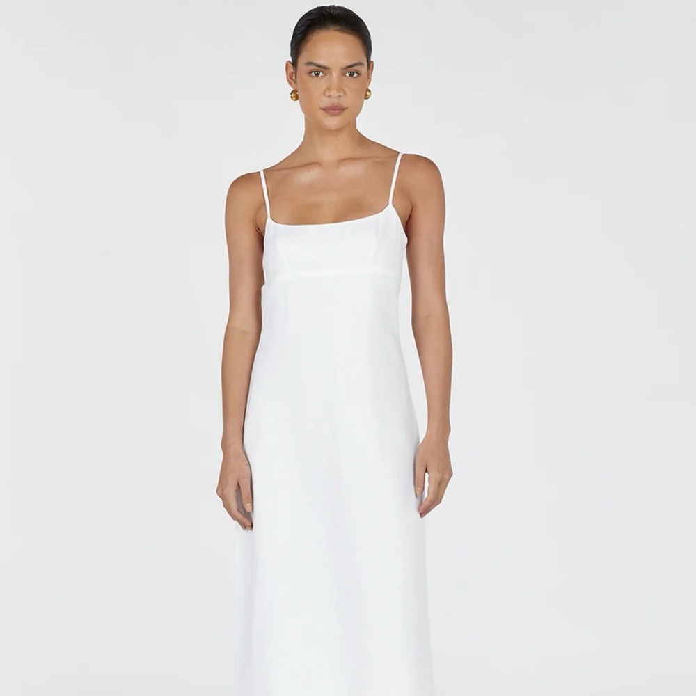 Lucia White Linen Midi Dress